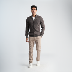 Brown Textured Mock Neck Pullover-MPLJKC-12