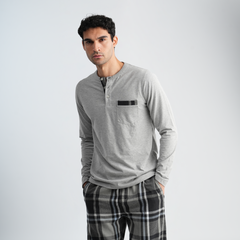 Men's Grey Plaid Pajama Set-MPJL187