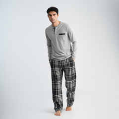 Men's Grey Plaid Pajama Set-MPJL187