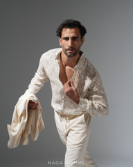 Beige Printed Long Sleeve Shirt (MSH0176)