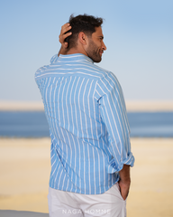 Dark Blue Striped Shirt (MSH0116) - Naga Homme