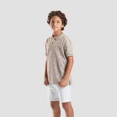 Boys' Beige Printed Polo-BPO-97S - Naga Homme