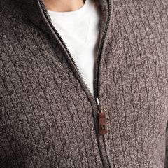 Brown Textured Mock Neck Pullover-MPLJKC-12