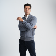 Light Blue Textured Mock Neck Pullover-MPLJKC-12