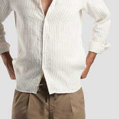 Off white striped linen shirt-MSH644 - Naga Homme