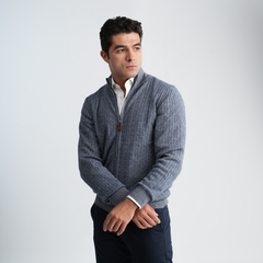 Light Blue Textured Mock Neck Pullover-MPLJKC-12