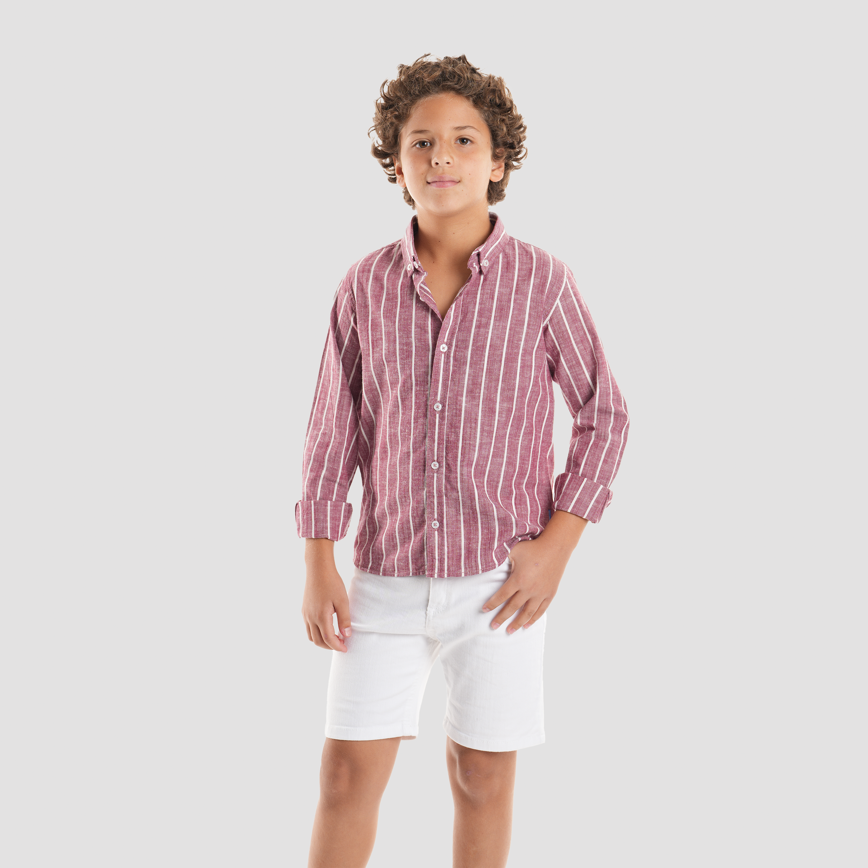 Boys' Dark Red Linen Shirt-BSH148S - Naga Homme