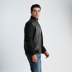 Men's Black Leather Jacket-MLJ-49