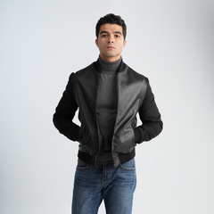 Men's Black Leather Jacket-MLJ-49