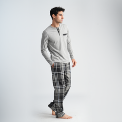 Men's Grey Plaid Pajama Set-MPJL187