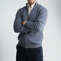 Light Blue Textured Mock Neck Pullover-MPLJKC-12