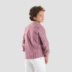 Boys' Dark Red Linen Shirt-BSH148S - Naga Homme