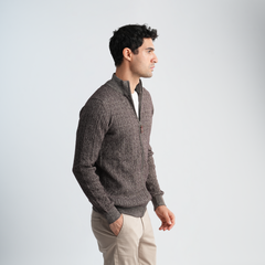 Brown Textured Mock Neck Pullover-MPLJKC-12