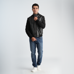 Men's Black Leather Jacket-MLJ-49