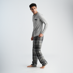 Men's Grey Plaid Pajama Set-MPJL187