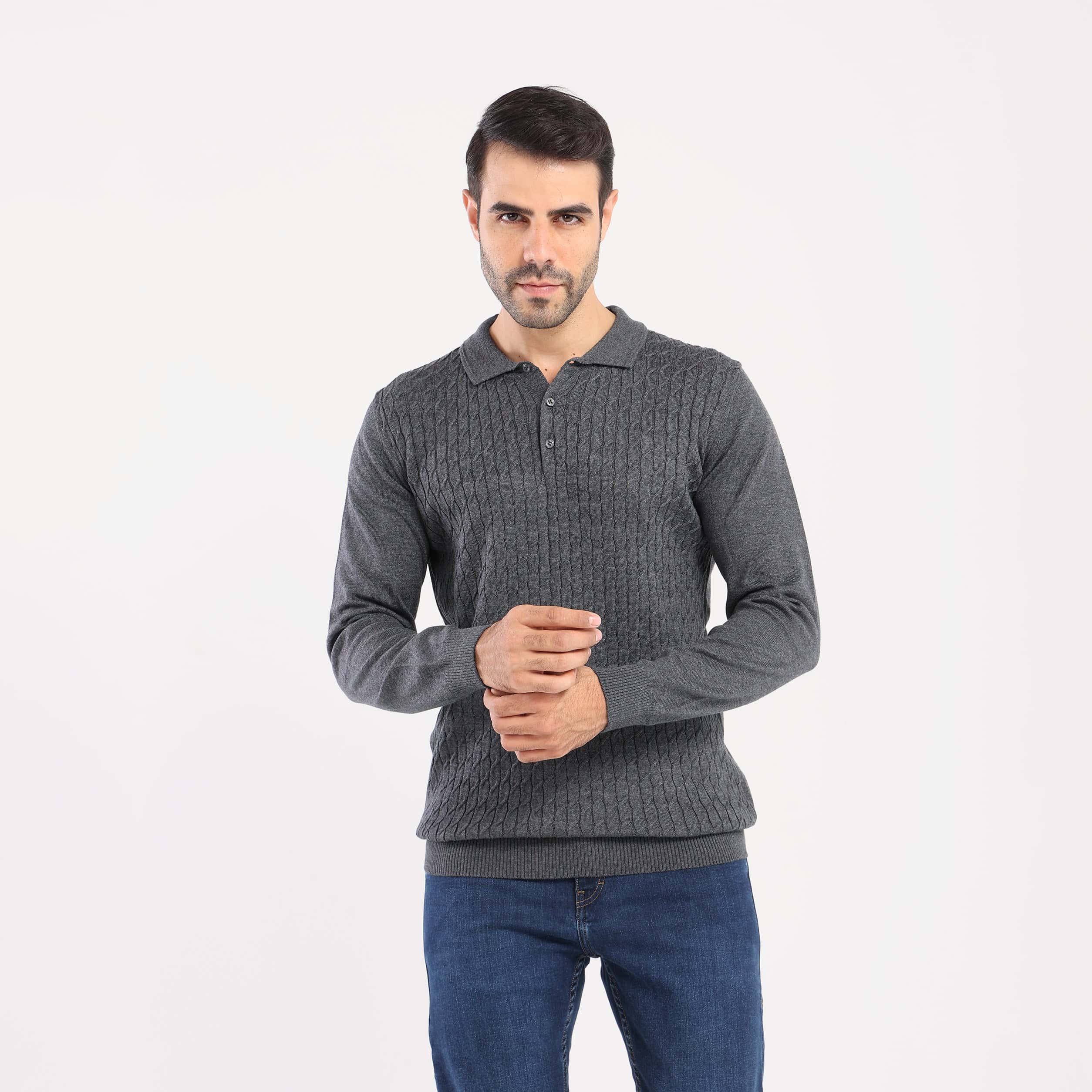 Charcoal chanee Pullover Polo Cable Long Sleeve - MPLBSC-87 - nagahomme