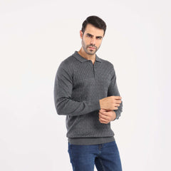 Charcoal chanee Pullover Polo Cable Long Sleeve - MPLBSC-87 - nagahomme