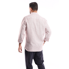 Dark Red*white Linen Shirt - MSH644 - nagahomme