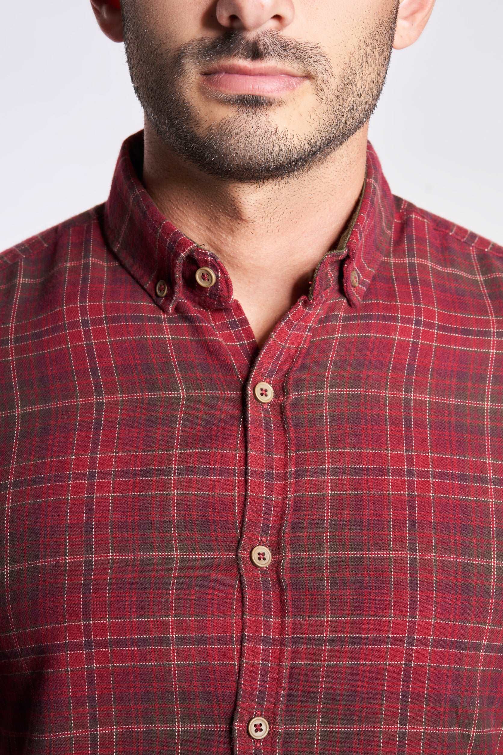 Dark red checks sleeved men's shirt(692)