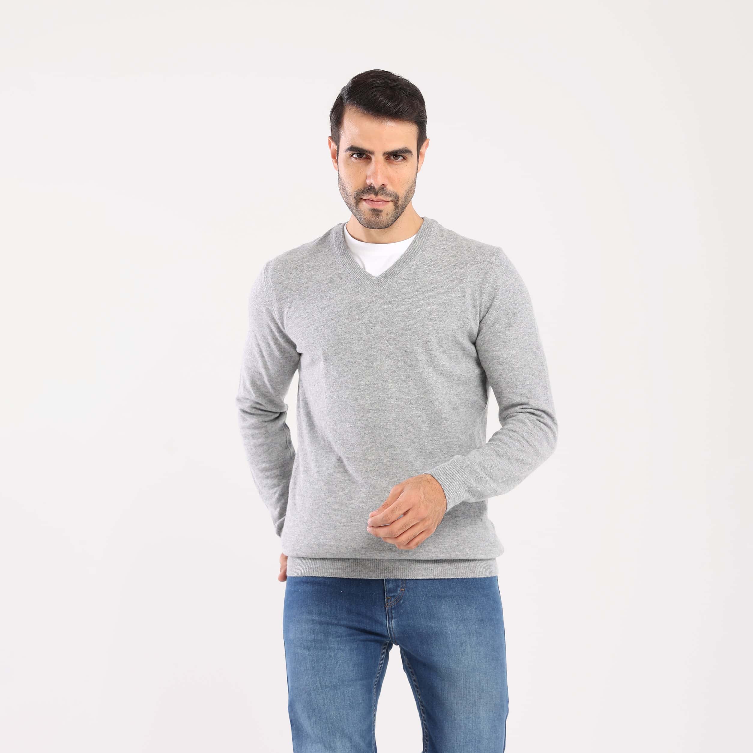 Grey V-Neck Pullover(13) - nagahomme