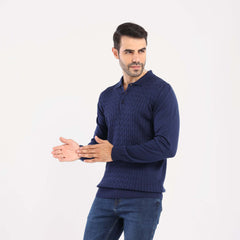 Navy Pullover Polo Cable Long Sleeve - MPLBSC-87 - nagahomme