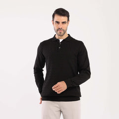 Black Pullover Polo Cable Long Sleeve - MPLBSC-87 - nagahomme