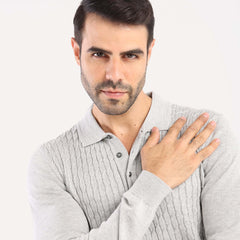 Grey Pullover Polo Cable Long Sleeve - MPLBSC-87 - nagahomme