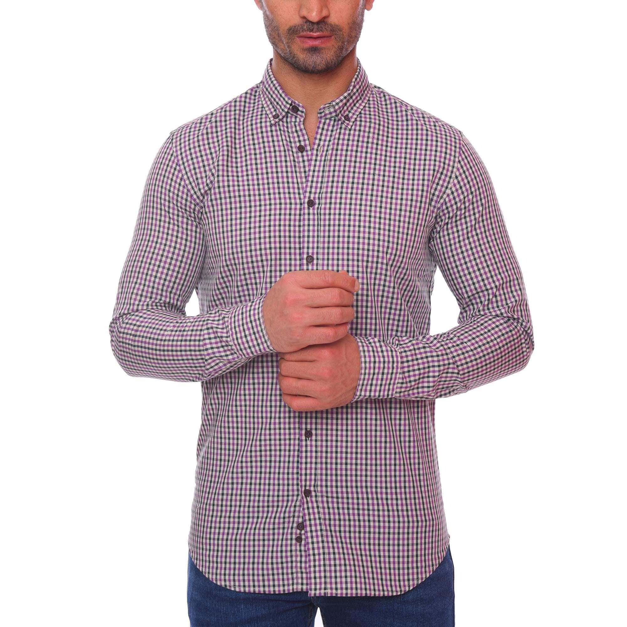Dark Mauve Checks Long Sleeve Shirt(481)