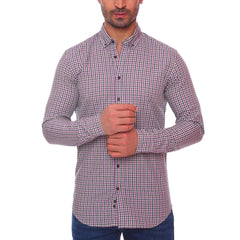 Dark Mauve Checks Long Sleeve Shirt(481)
