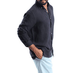 Blue Black Linen shirt(597) - nagahomme