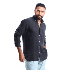 Blue Black Linen shirt(597) - nagahomme