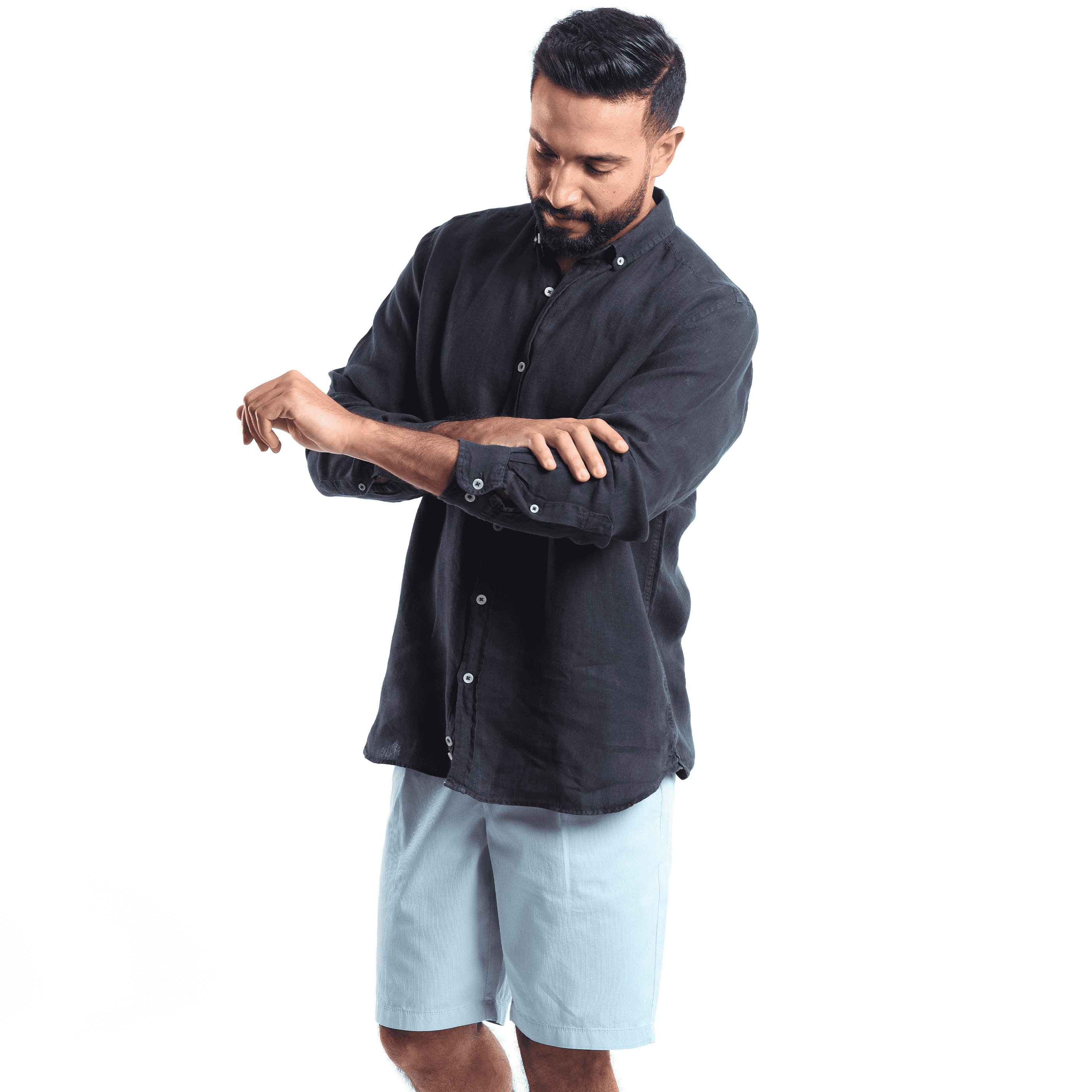 Blue Black Linen shirt(597) - nagahomme