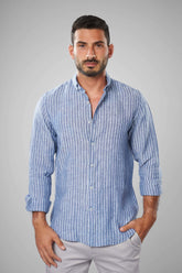 Striped Blue Linen shirt(598) - nagahomme