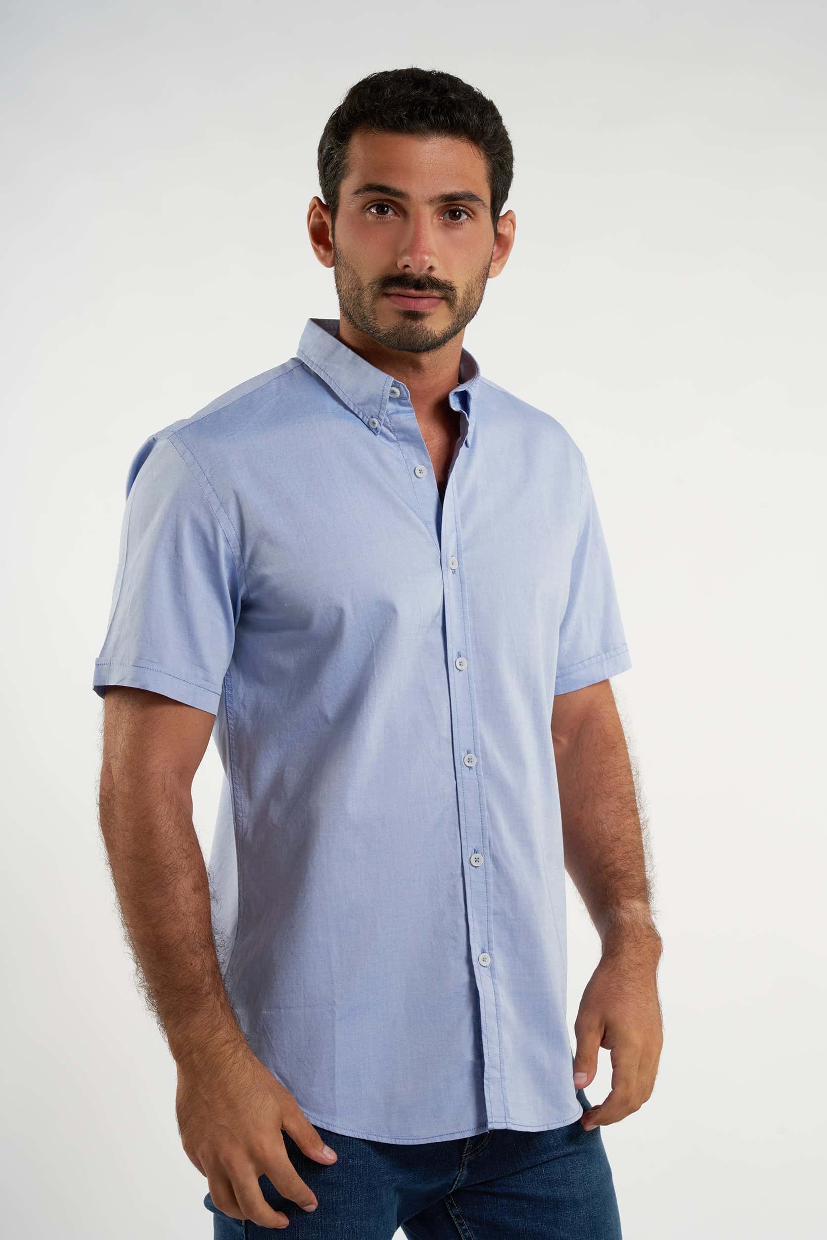 Plain Light Blue Cotton shirt(619-620) - nagahomme