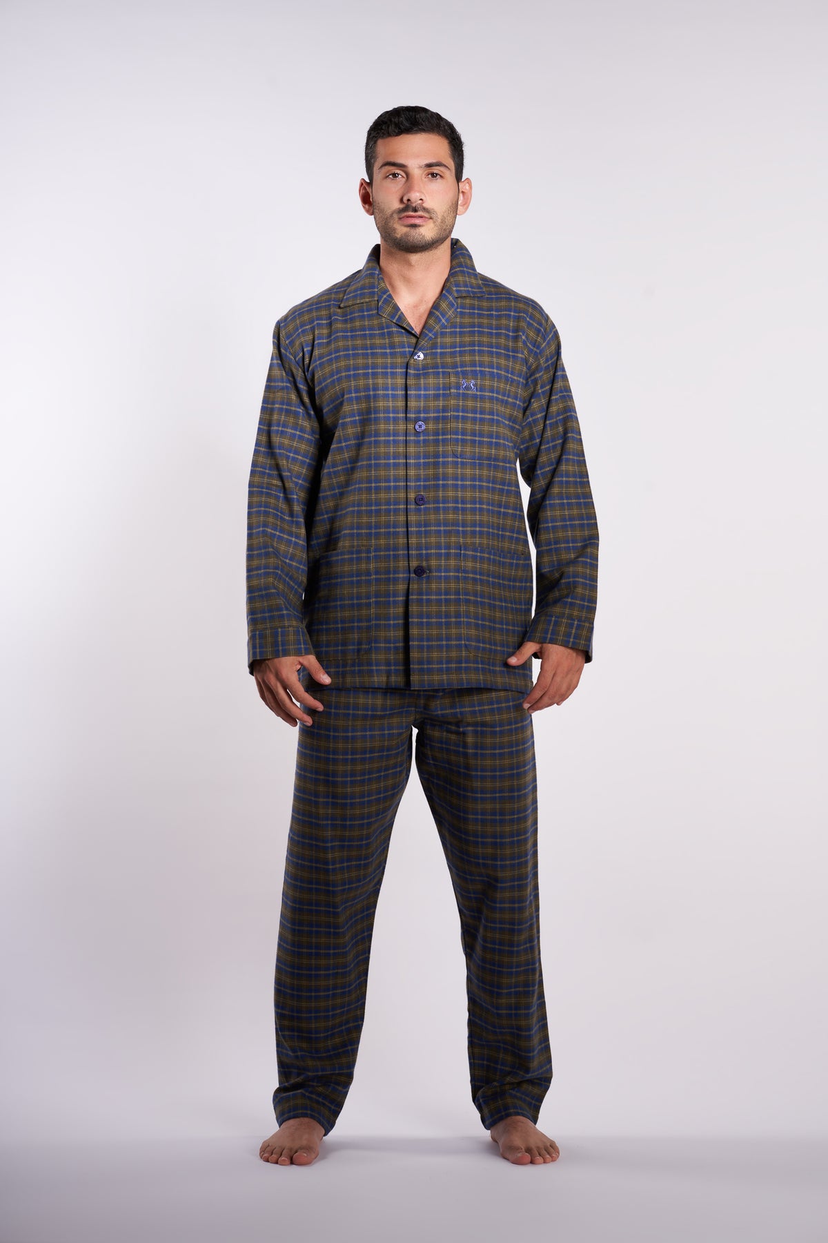 Olive green checks 2-piece men's pajama(mpjlc-86)