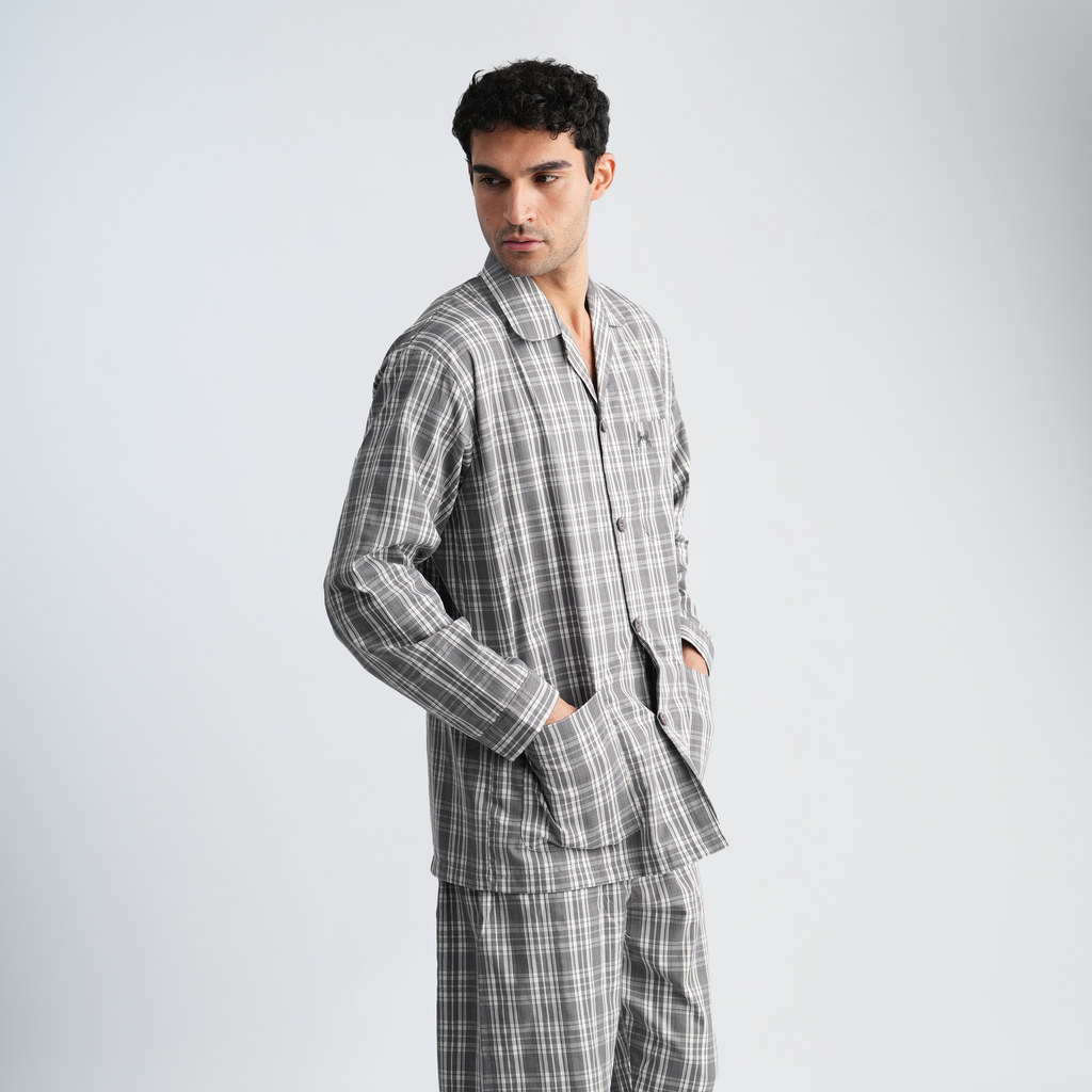 Men's Grey Classic Pajama Set-MPJLC151