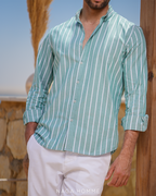 Light Green Striped Casual Shirt (MSH0116) - Naga Homme