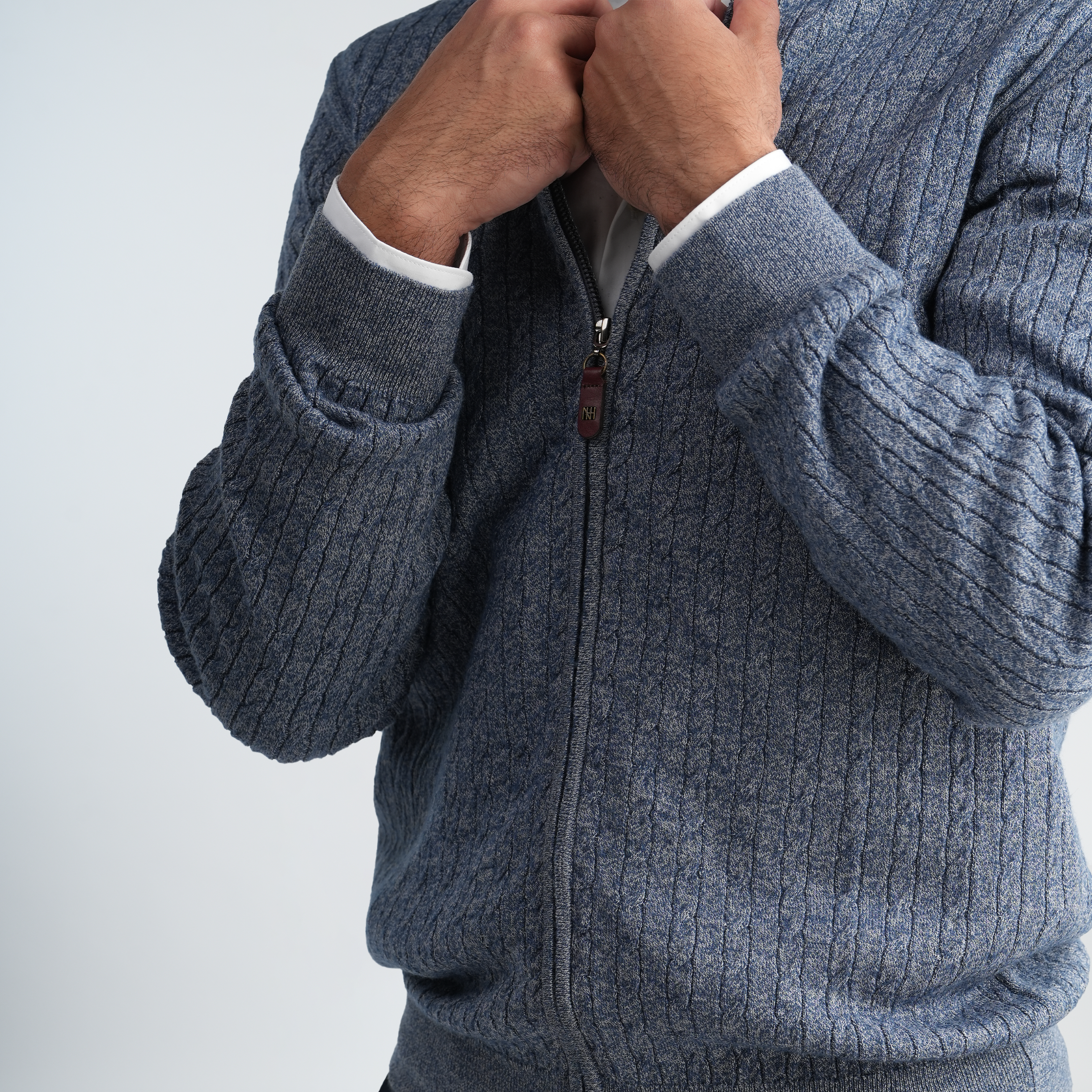 Light Blue Textured Mock Neck Pullover-MPLJKC-12