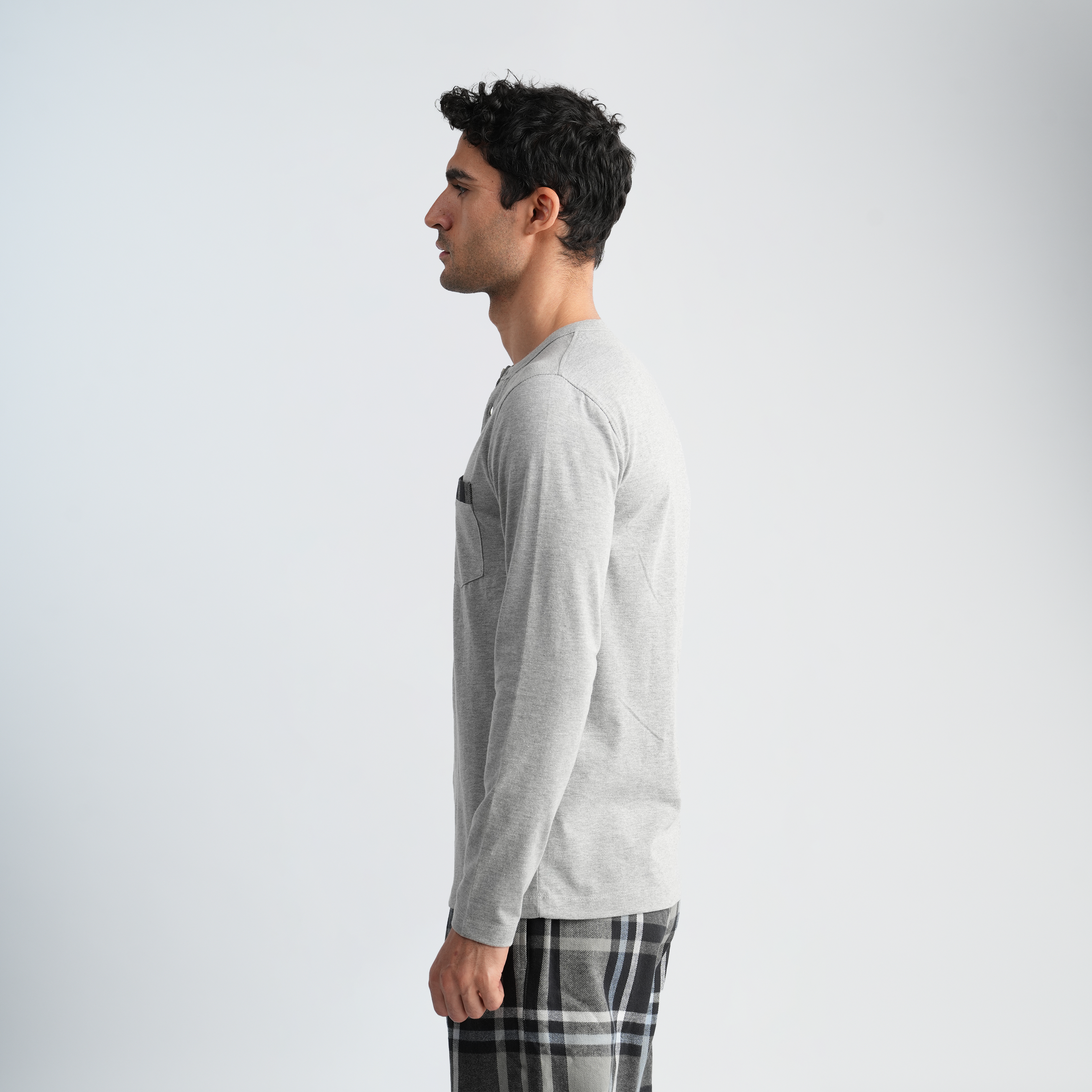 Men's Grey Plaid Pajama Set-MPJL187