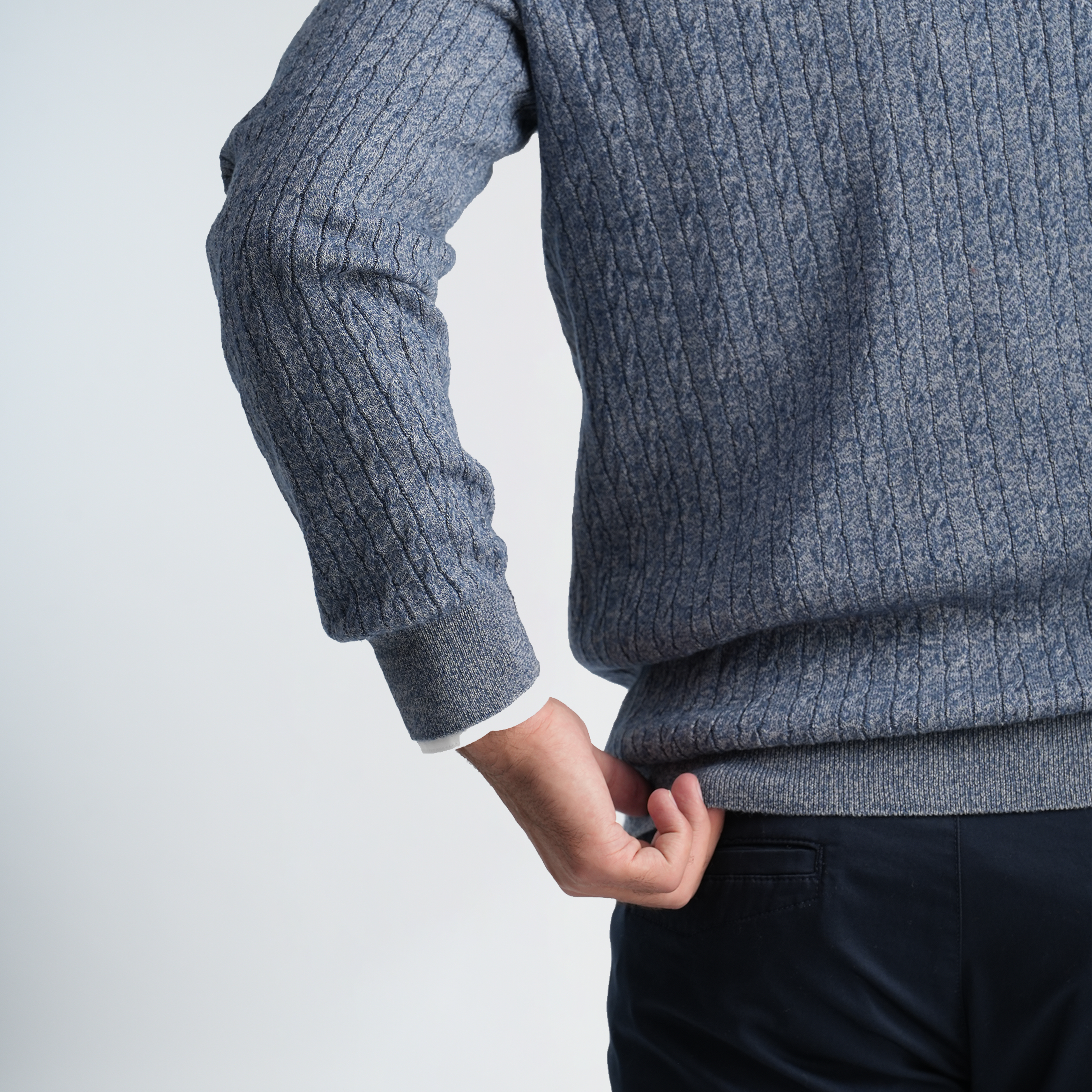 Light Blue Textured Mock Neck Pullover-MPLJKC-12