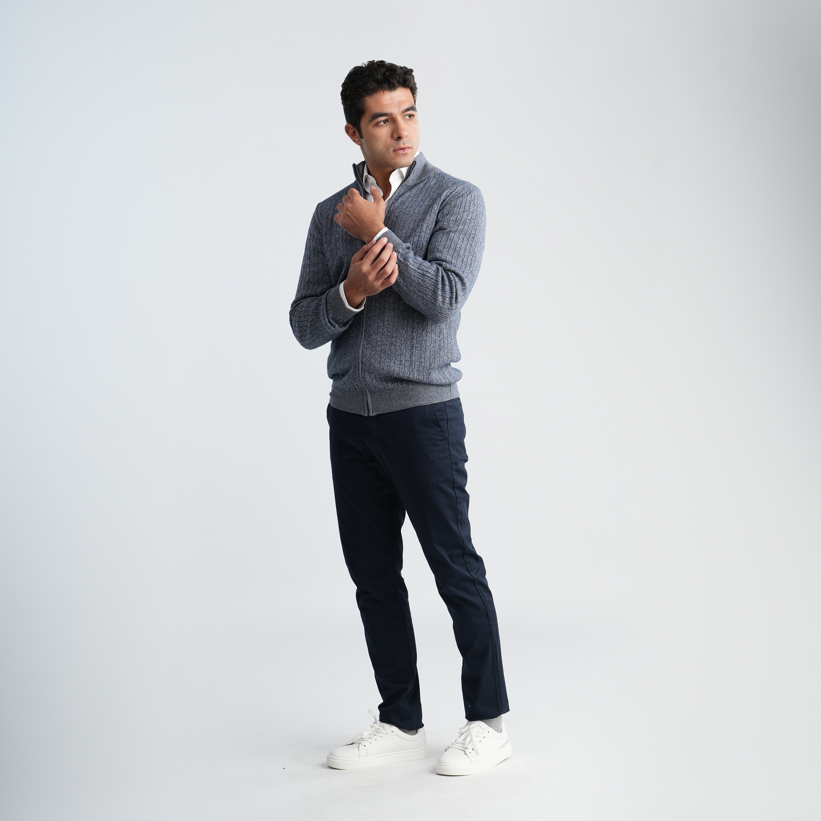 Light Blue Textured Mock Neck Pullover-MPLJKC-12