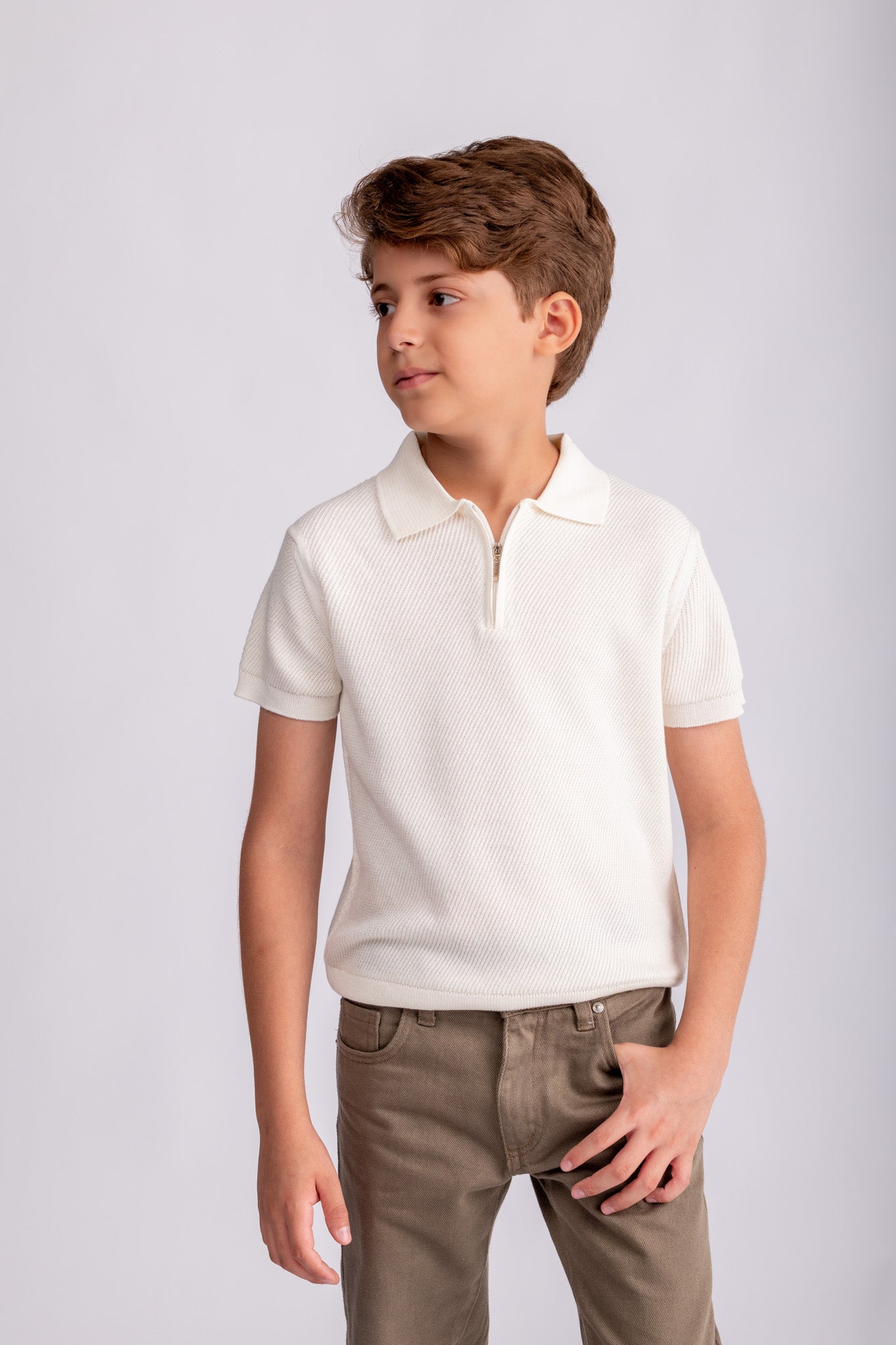 Boys Plain Knit Polo Shirt
