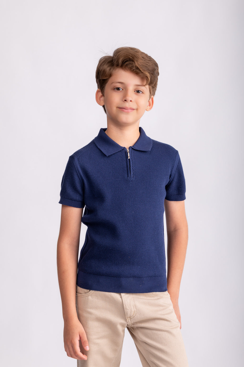 Boys Plain Knit Polo Shirt