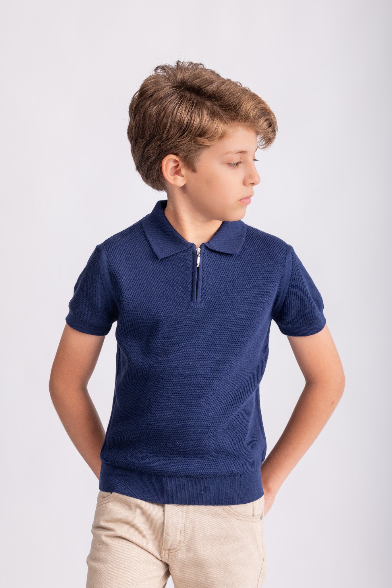 Boys Plain Knit Polo Shirt