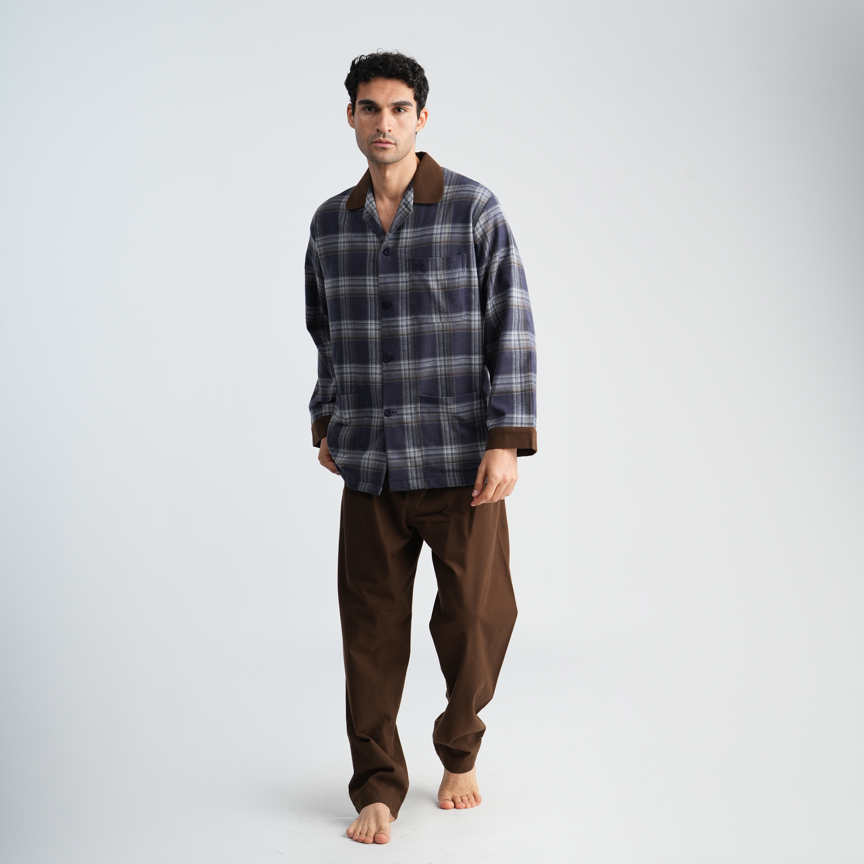 Navy*Brown Classic Pajama Set-MPJLC144