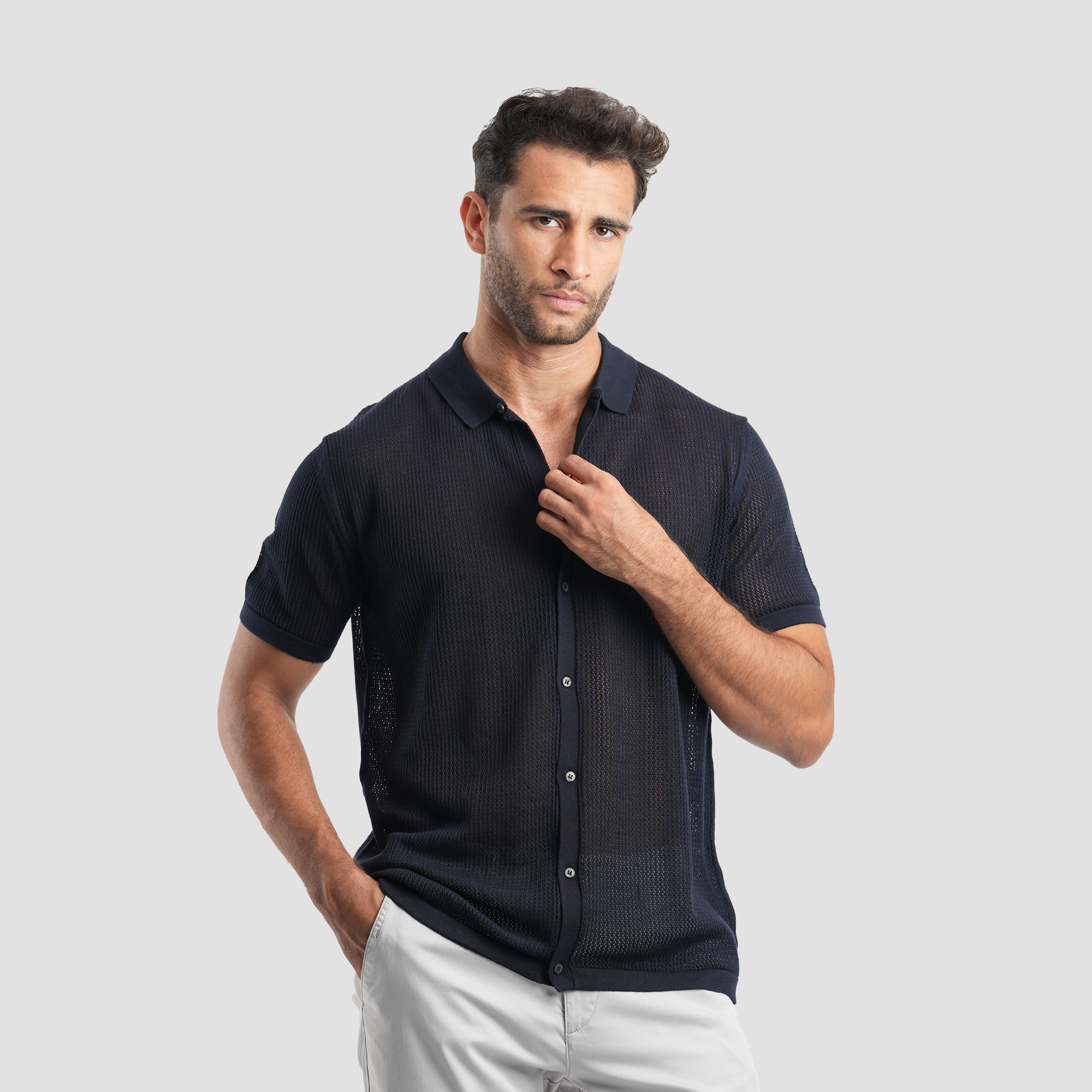 Navy short sleeve polo-MPO138s - Naga Homme Main image