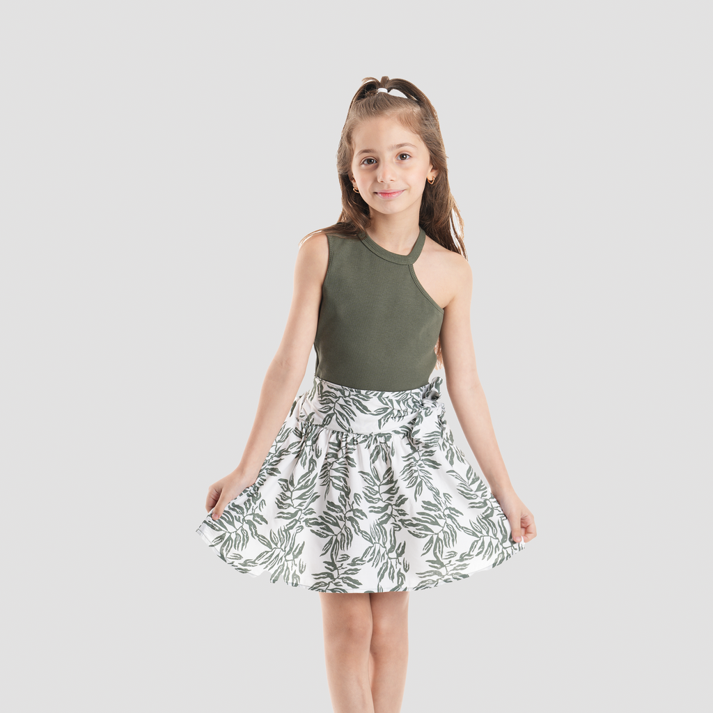 Leaf Print White Skirt-GSK-54S - Naga Homme