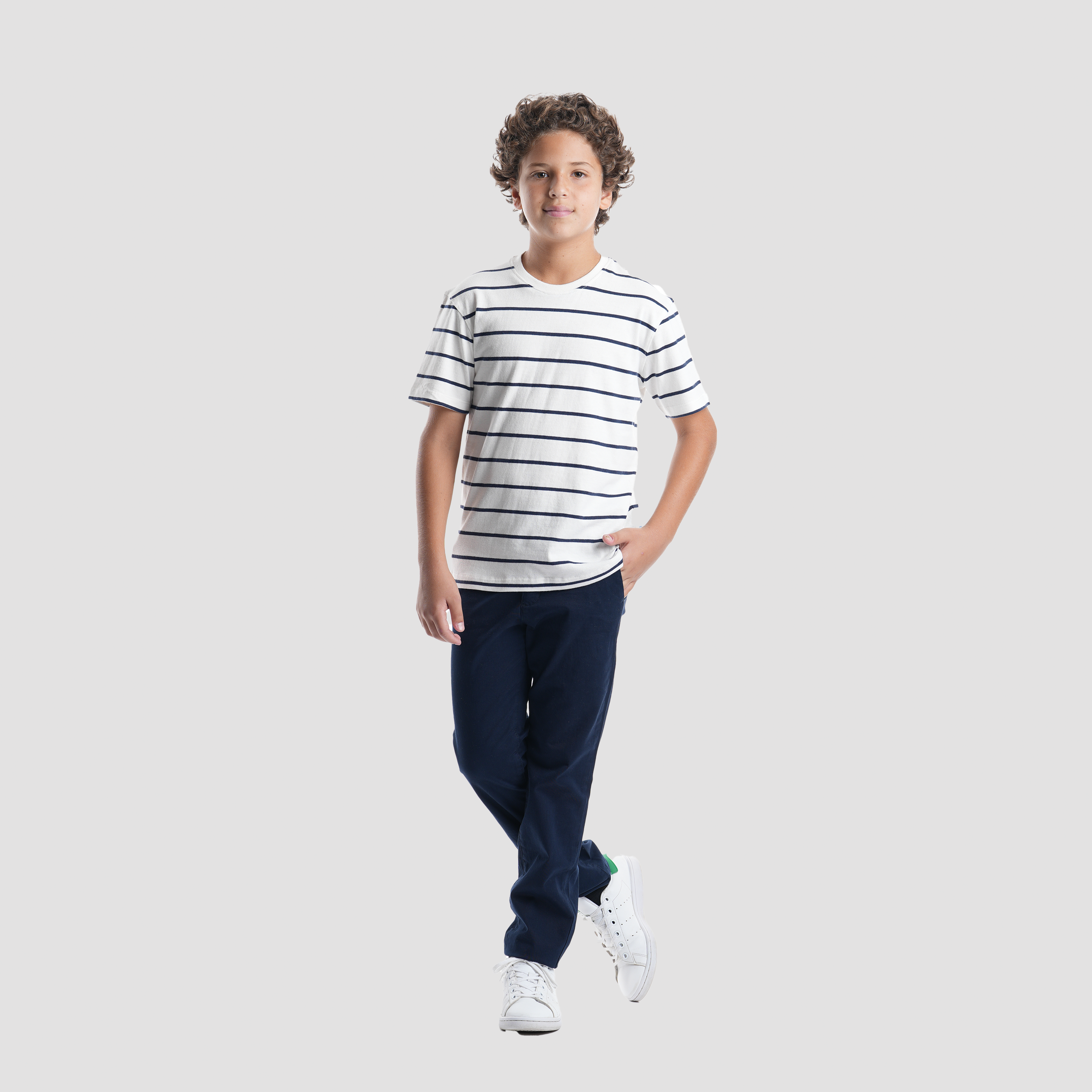 White*Navy Stripe T-shirt-BTS-46S - Naga Homme
