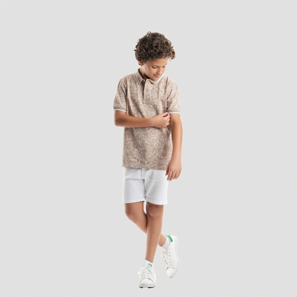 Boys' Beige Printed Polo-BPO-97S - Naga Homme