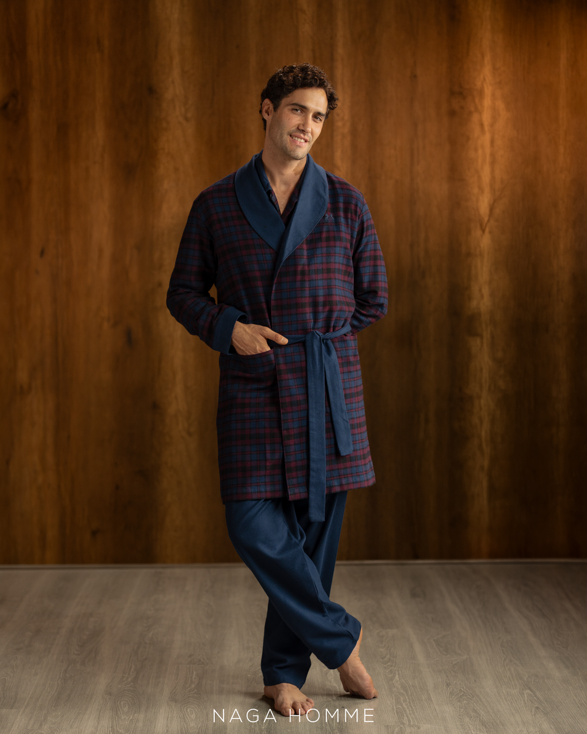 Navy Checks Men Robe Main image
